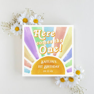 Here Comes The One! Retro Boho Sun 1st Birthday Napkin