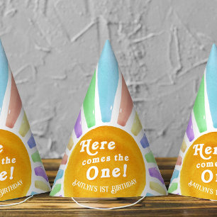Here Comes The One! Retro Boho Sun 1st Birthday Party Hat