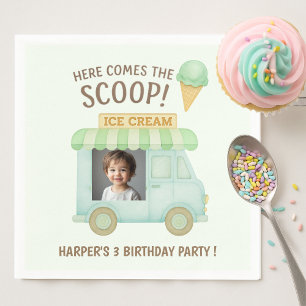 Here Comes the Scoop! Mint Ice Cream Truck Photo  Napkin