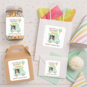 Here Comes the Scoop! Mint Ice Cream Truck Photo Square Sticker