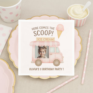 Here Comes the Scoop! Pink Ice Cream Truck Photo Napkin