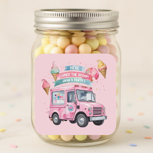 Here Comes the Scoop! Pink Ice Cream Truck Square Sticker