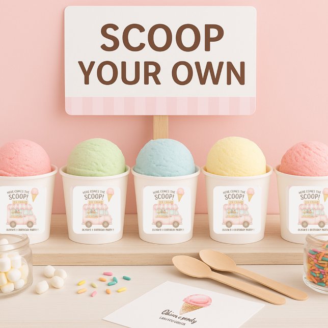 Here Comes the Scoop! | Pink Ice Cream Truck  Square Sticker (Creator Uploaded)
