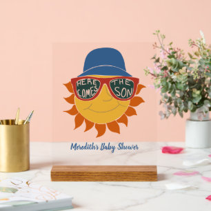Here Comes the Son Baby Boy Shower Acrylic Sign