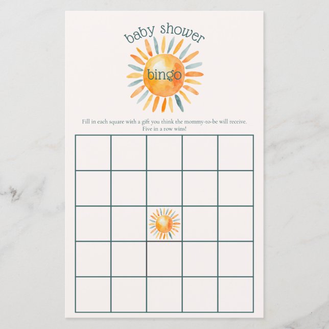 Here Comes the Son Baby Boy Shower Bingo Game (Front)