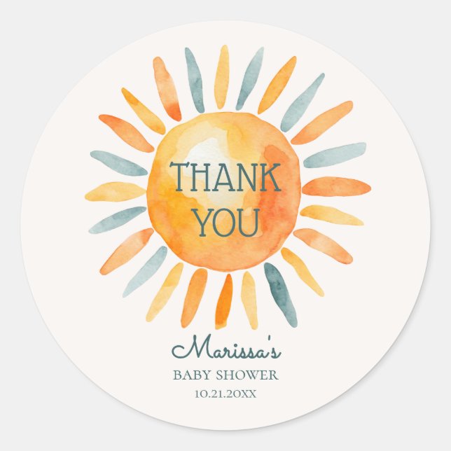 Here Comes the Son Baby Boy Shower Classic Round Sticker (Front)