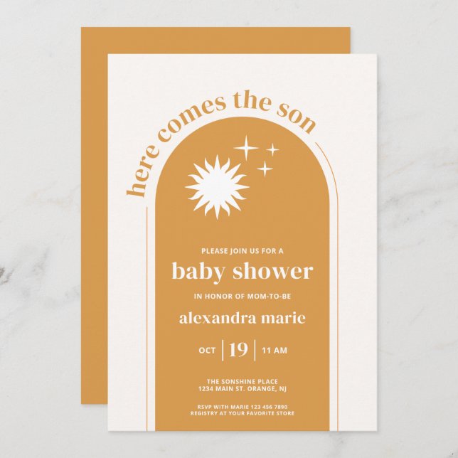 Here Comes the Son Baby Boy Shower Invitation (Front/Back)