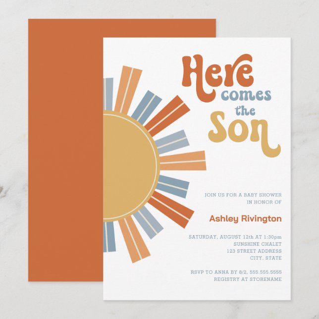 Here Comes the Son Baby Boy Shower  Invitation (Front/Back)