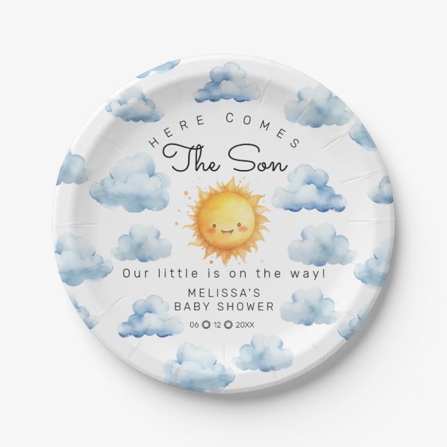 Here comes the Son Baby Boy Shower Paper Plate (Front)