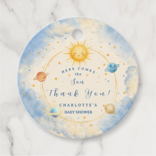Here Comes the Son Baby Boy Shower Round Favour Tags