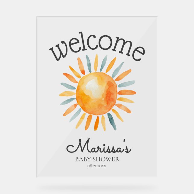 Here Comes the Son Baby Boy Shower Welcome Acrylic Sign (Front)