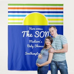 Here Comes the Son Baby Shower Backdrop Tapestry