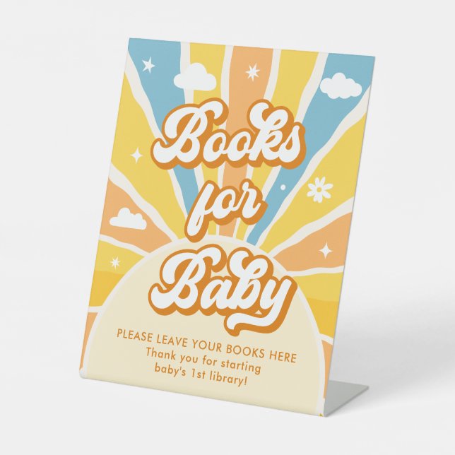 Here Comes the Son Baby Shower Books for Baby Pedestal Sign (Front)