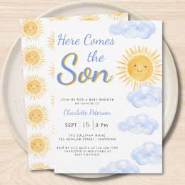 Here Comes The Son Baby Shower Boy Invitation