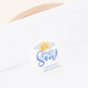 Here Comes The Son Baby Shower Classic Round Sticker