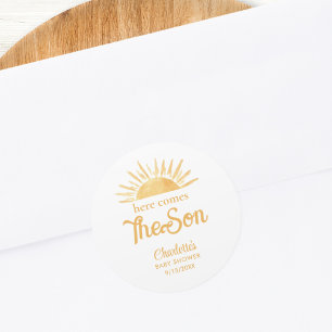 Here Comes The Son Baby Shower Classic Round Sticker