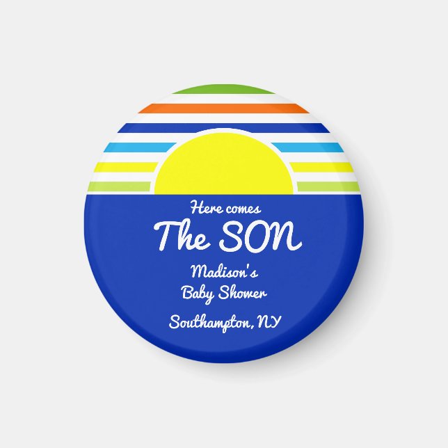 Here Comes The Son Baby Shower Favour Magnet (Front)