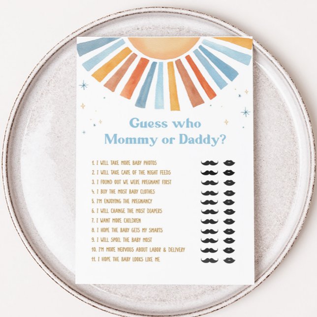 Here Comes the Son Baby Shower Guess who Game (Boho Sunshine Baby Shower Guess who Mommy or Daddy Game)