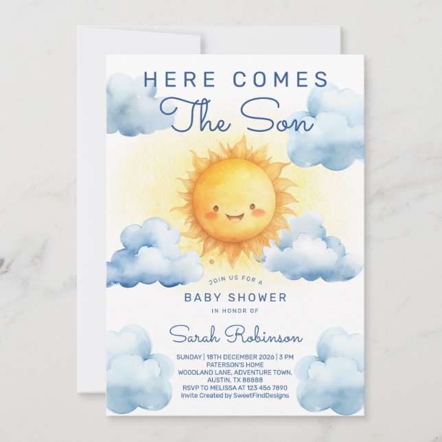 Here Comes The Son Baby Shower Invitation (Front)