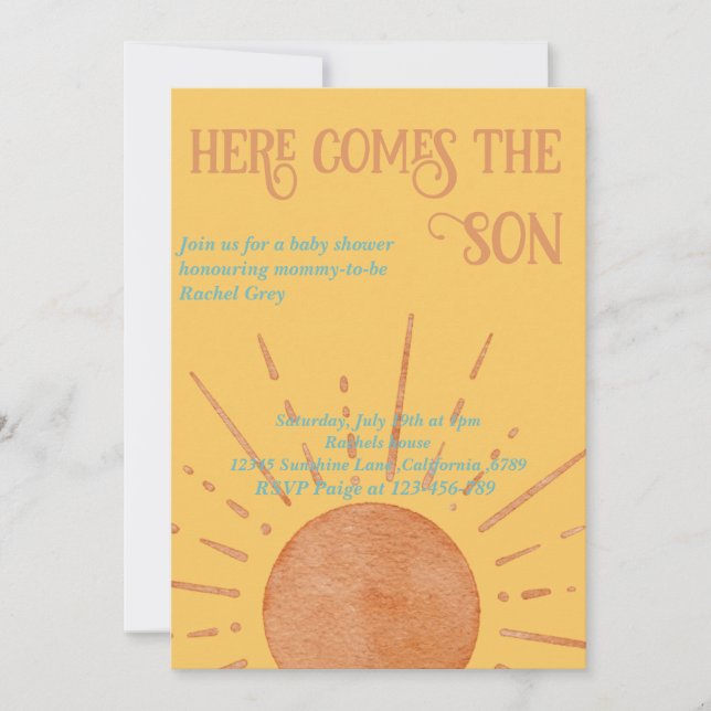 Here comes the son baby shower invitation (Front)