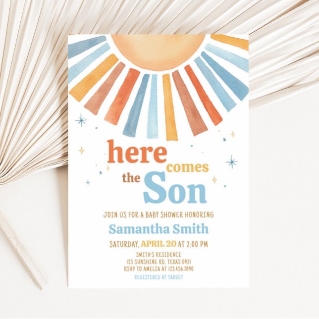 Here Comes the Son Baby Shower  Invitation (Boho Sunshine Baby Shower Invitation)