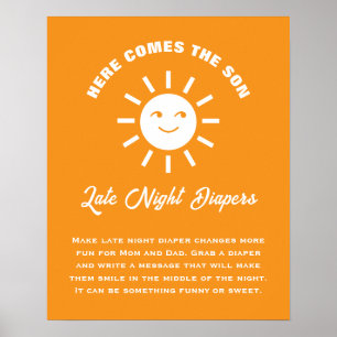 Here Comes The Son Baby Shower Late Night Diapers Poster