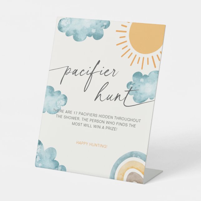 Here Comes The Son Baby Shower Pacifier Hunt Game  Pedestal Sign (Front)