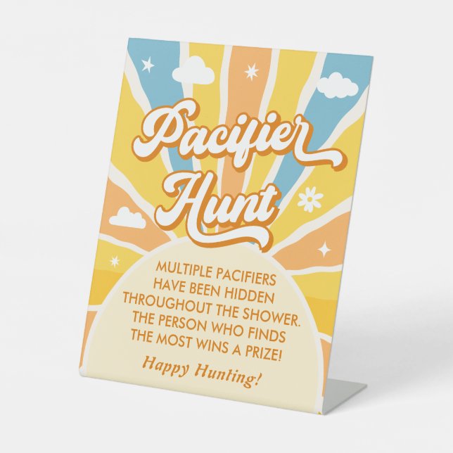 Here Comes The Son Baby Shower Pacifier Hunt Game Pedestal Sign (Front)