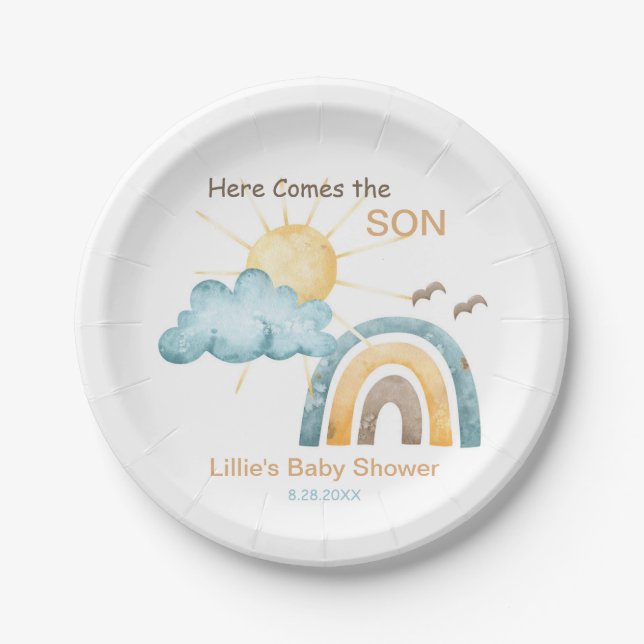 Here Comes The Son Baby Shower Paper Plates (Front)
