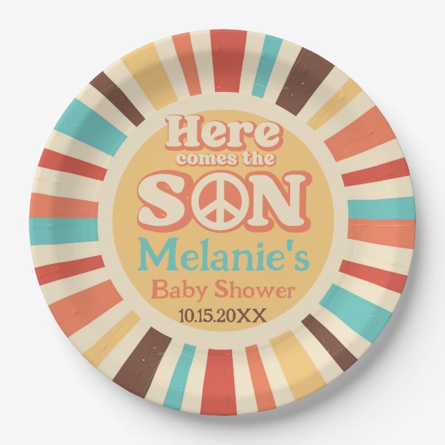 Here Comes The Son Baby Shower Party Paper Plate (Front)