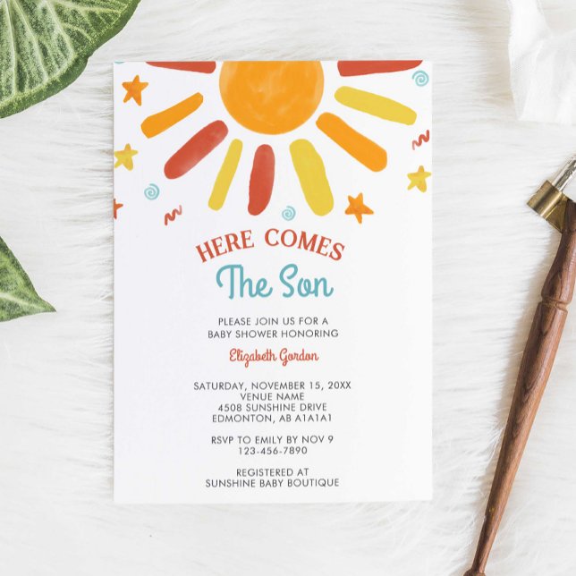 Here Comes The Son Baby Shower Retro Boy Invitation (Creator Uploaded)