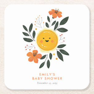 Here Comes the Son Baby Shower Square Paper Coaster