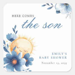 Here Comes the Son Baby Shower Square Sticker