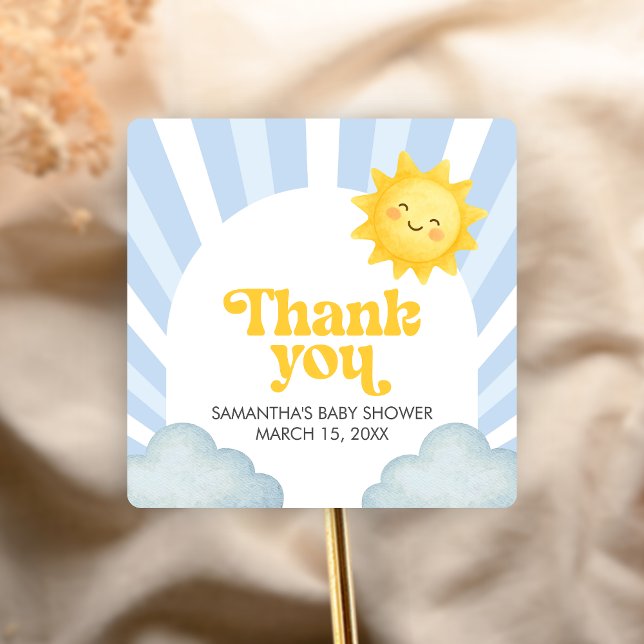 Here Comes the Son Baby Shower Square Sticker (Here Comes the Sun Baby Shower Sticker)