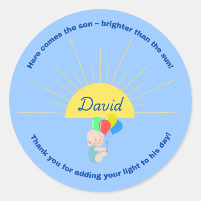 Here Comes the Son Baby Shower Sticker for boy (Front)