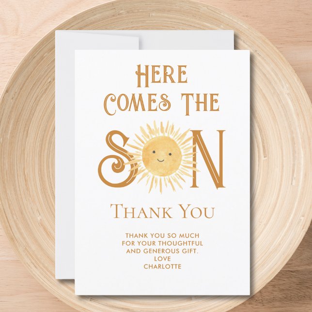 Here Comes The Son Baby Shower Thank You Card (Creator Uploaded)