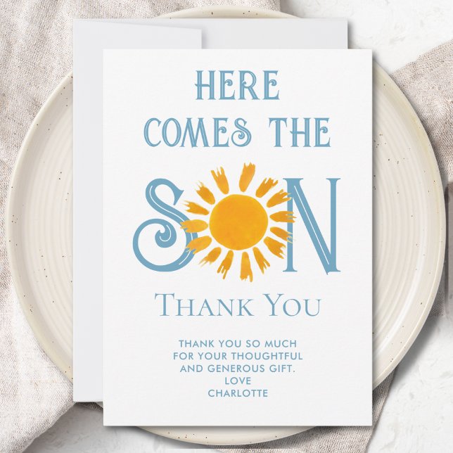 Here Comes The Son Baby Shower Thank You Card (Creator Uploaded)