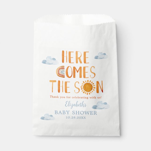 Here Comes The Son Baby Shower Thank You Favour Bags (Front)