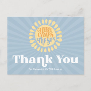 Here Comes The Son Baby Shower Thank You Postcard