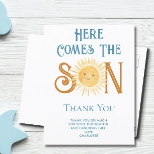 Here Comes The Son Baby Shower Thank You Postcard