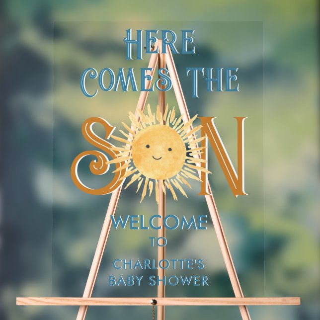 Here Comes The Son Baby Shower Welcome Acrylic Sign (Neutral)