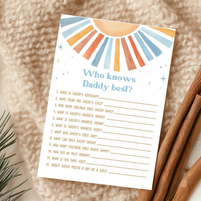 Here Comes the Son Baby Shower Who Knows Game (Boho Sunshine Baby Shower Who knows Daddy Best Game )