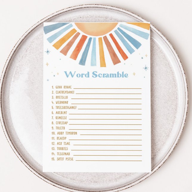 Here Comes the Son Baby Shower Word Scramble Game (Boho Sunshine Baby Shower Word Scramble Game)