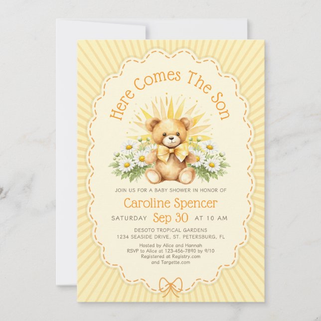 Here Comes the Son Bear Baby Shower Invitation (Front)