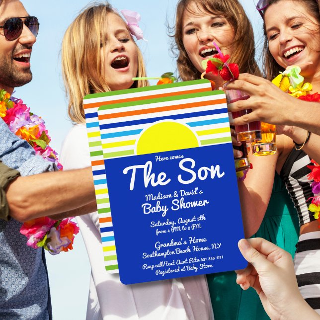 Here Comes the Son Blue Baby Shower Invitation (Creator Uploaded)