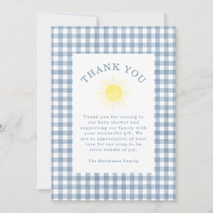 Here Comes The Son Blue Gingham Boy Baby Shower Thank You Card