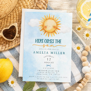 Here Comes the Son Blue Sky Boy Baby Shower Invitation