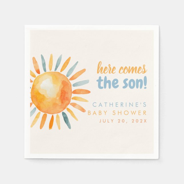 Here Comes the SON Boho Baby Shower Napkins (Front)