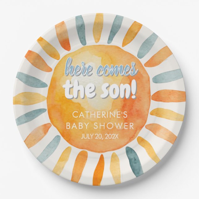 Here Comes the SON Boho Baby Shower Paper Plates (Front)