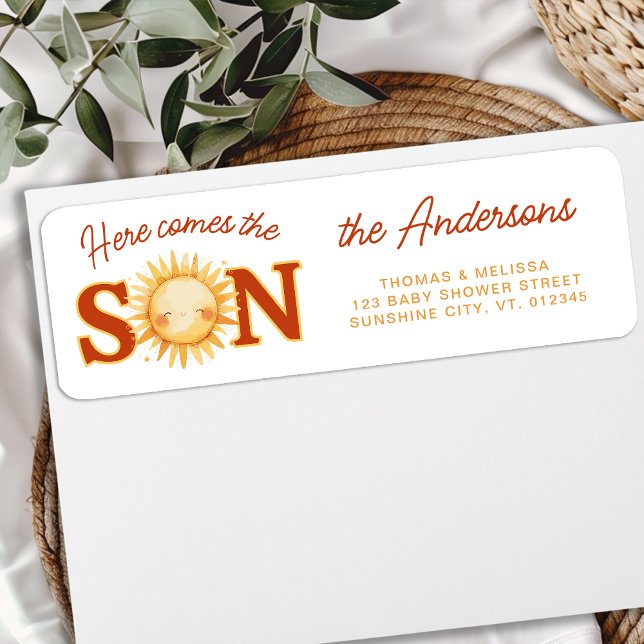 Here Comes the SON Boho Baby Shower Return Address (Creator Uploaded)